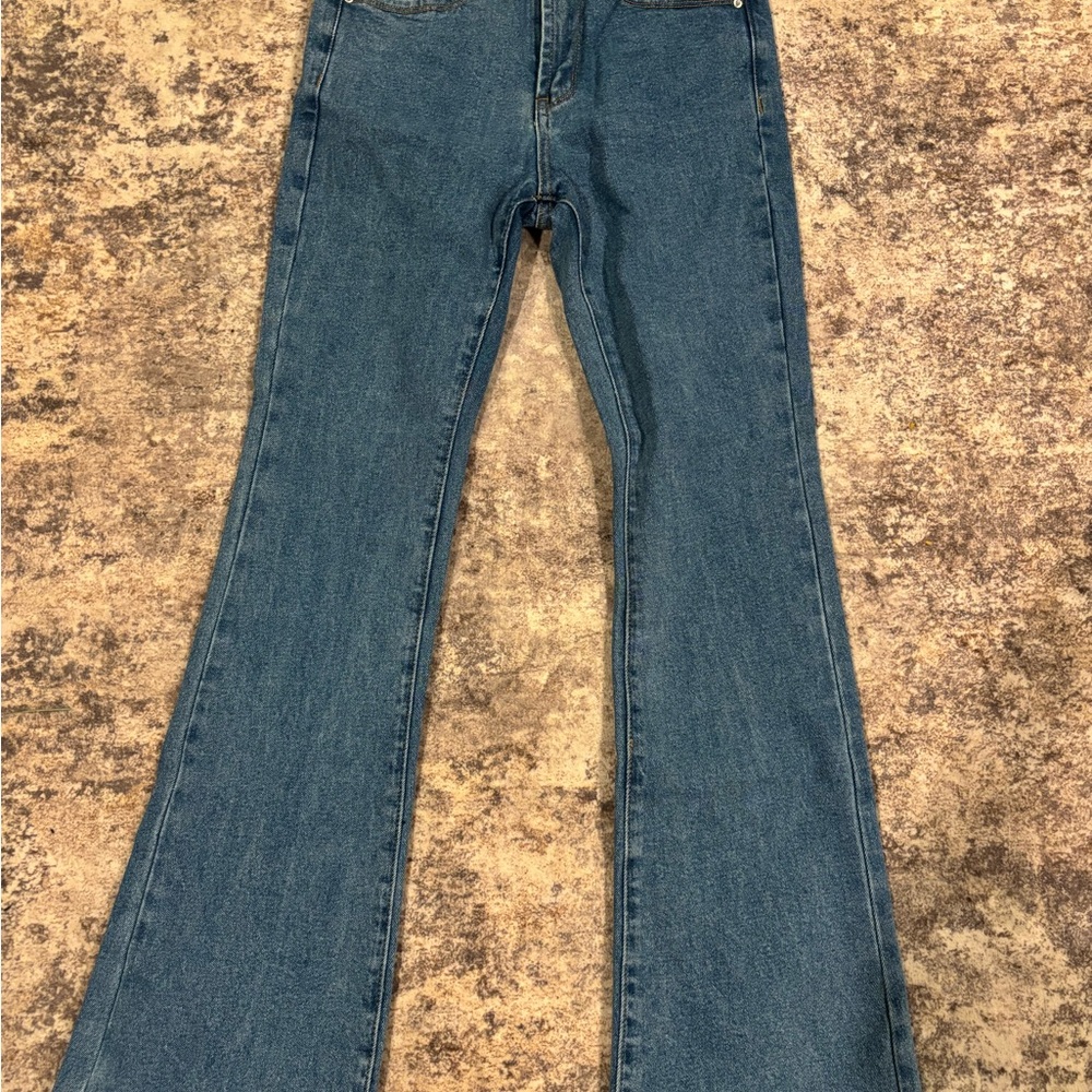Princess Polly Blue Flare Wide Leg Jeans